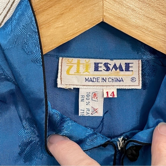 Chinese Tang Suit Jacket Shirt Blue White - Picture 8 of 9